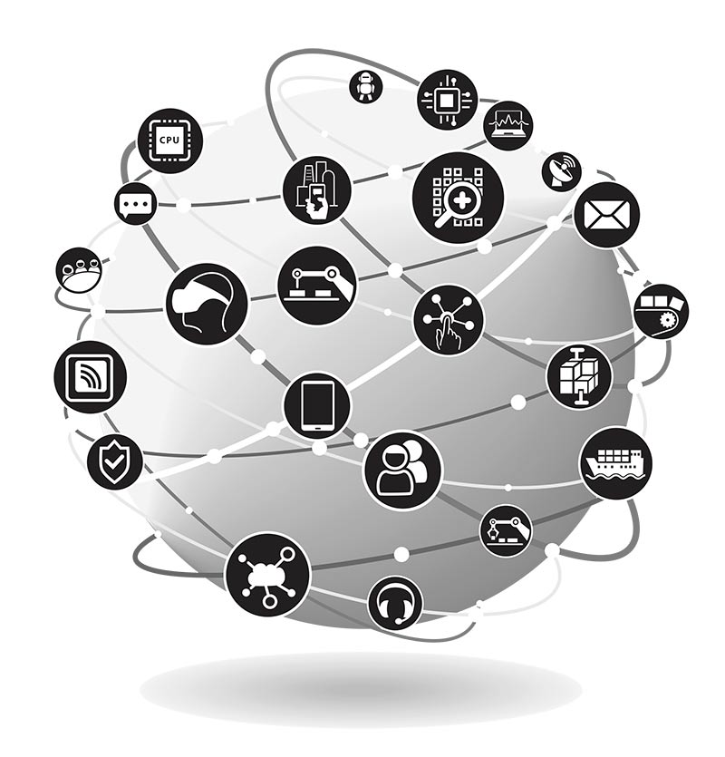 IOT icons connected around a globe
